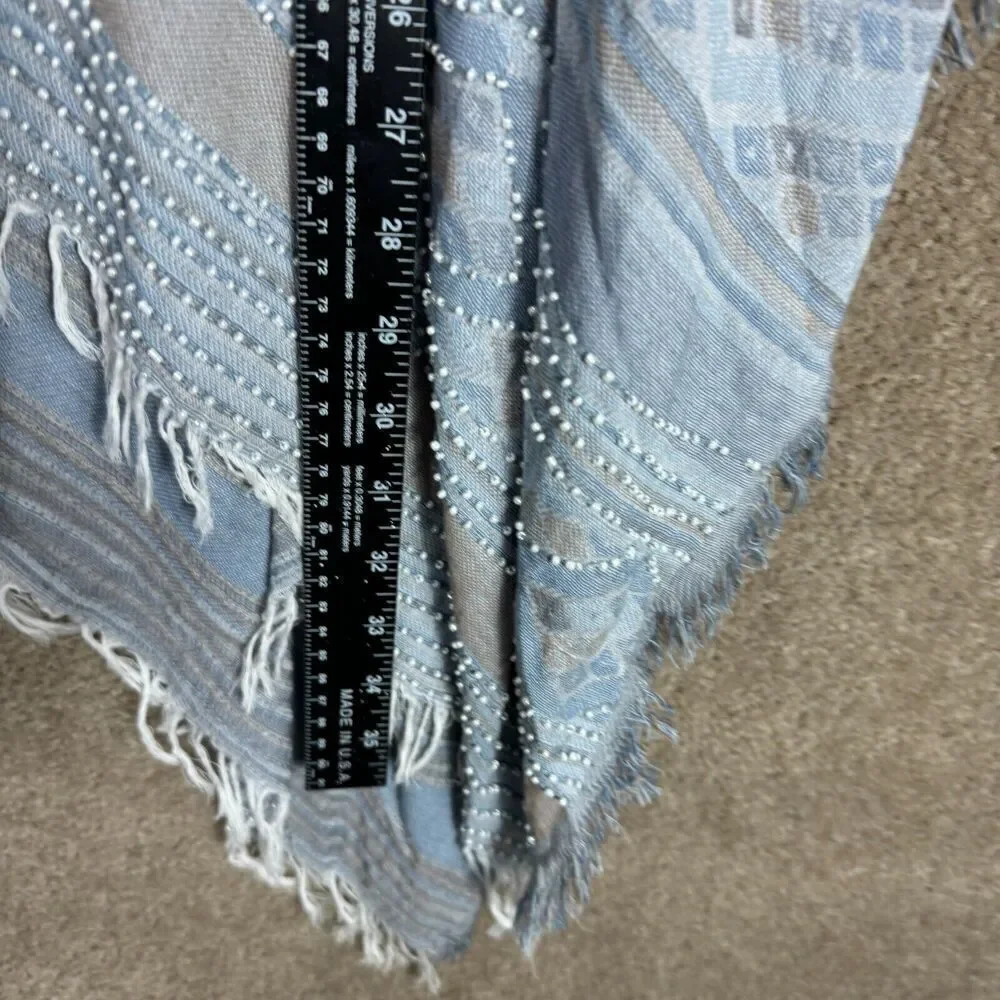 Anthropologie Shawl Wrap‎ Women’s OS Blue Boho Kimono Open Front Fringe